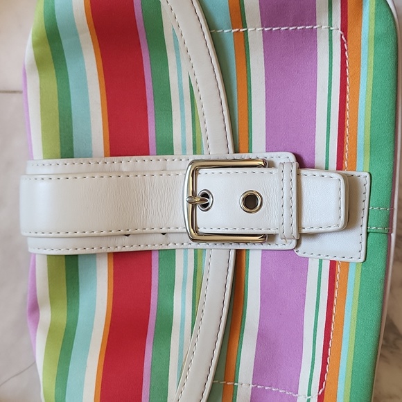 Coach striped summer hobo purse, white leather trimmed - Picture 3 of 9